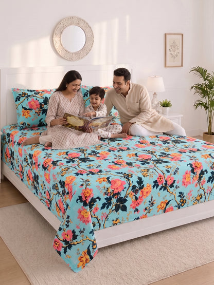 144 TC Pure Cotton King Size Bedsheet 108 x 108 Inch with 2 Pillow Covers