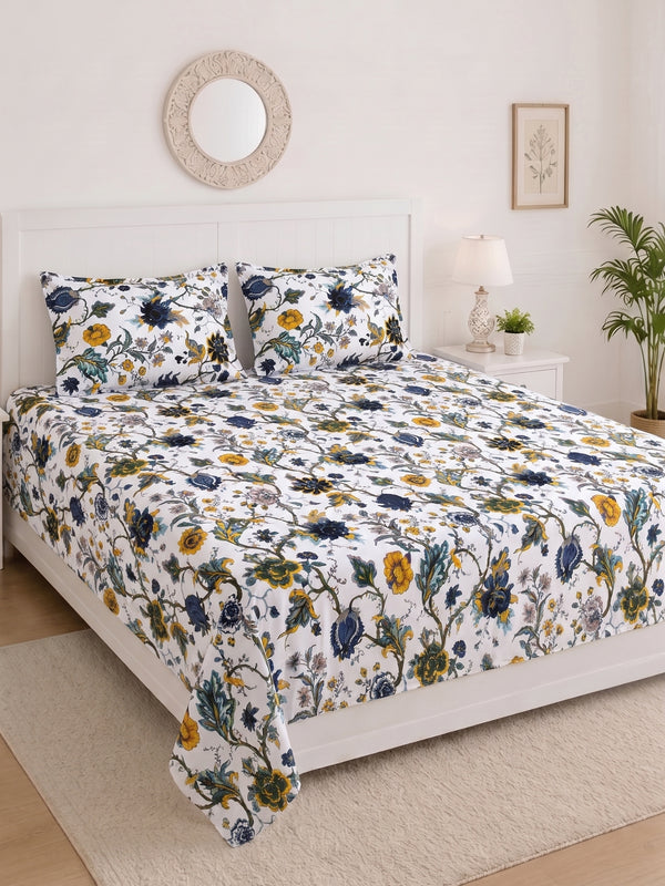 144 TC Pure Cotton King Size Bedsheet 108 x 108 Inch with 2 Pillow Covers