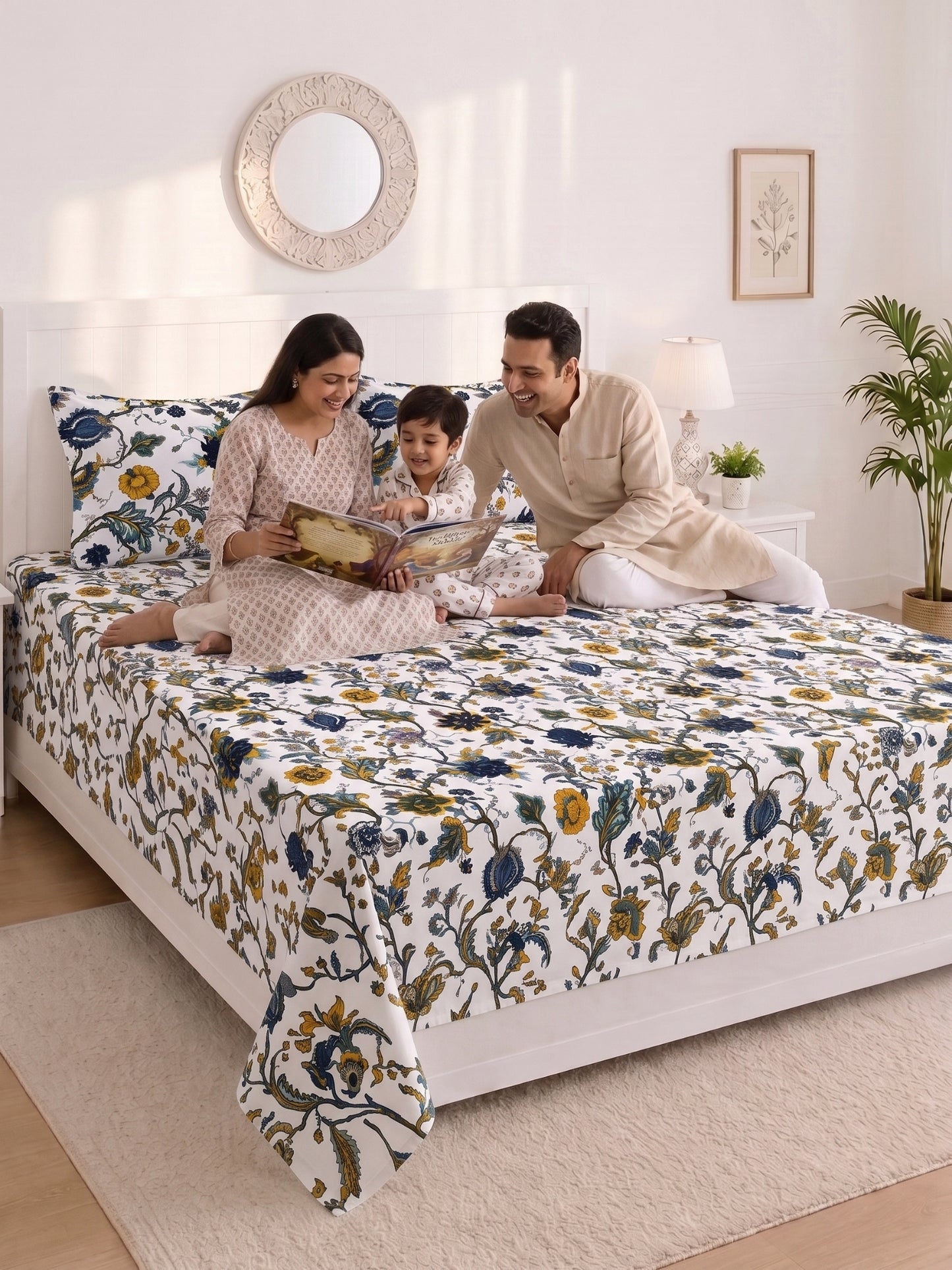 144 TC Pure Cotton King Size Bedsheet 108 x 108 Inch with 2 Pillow Covers