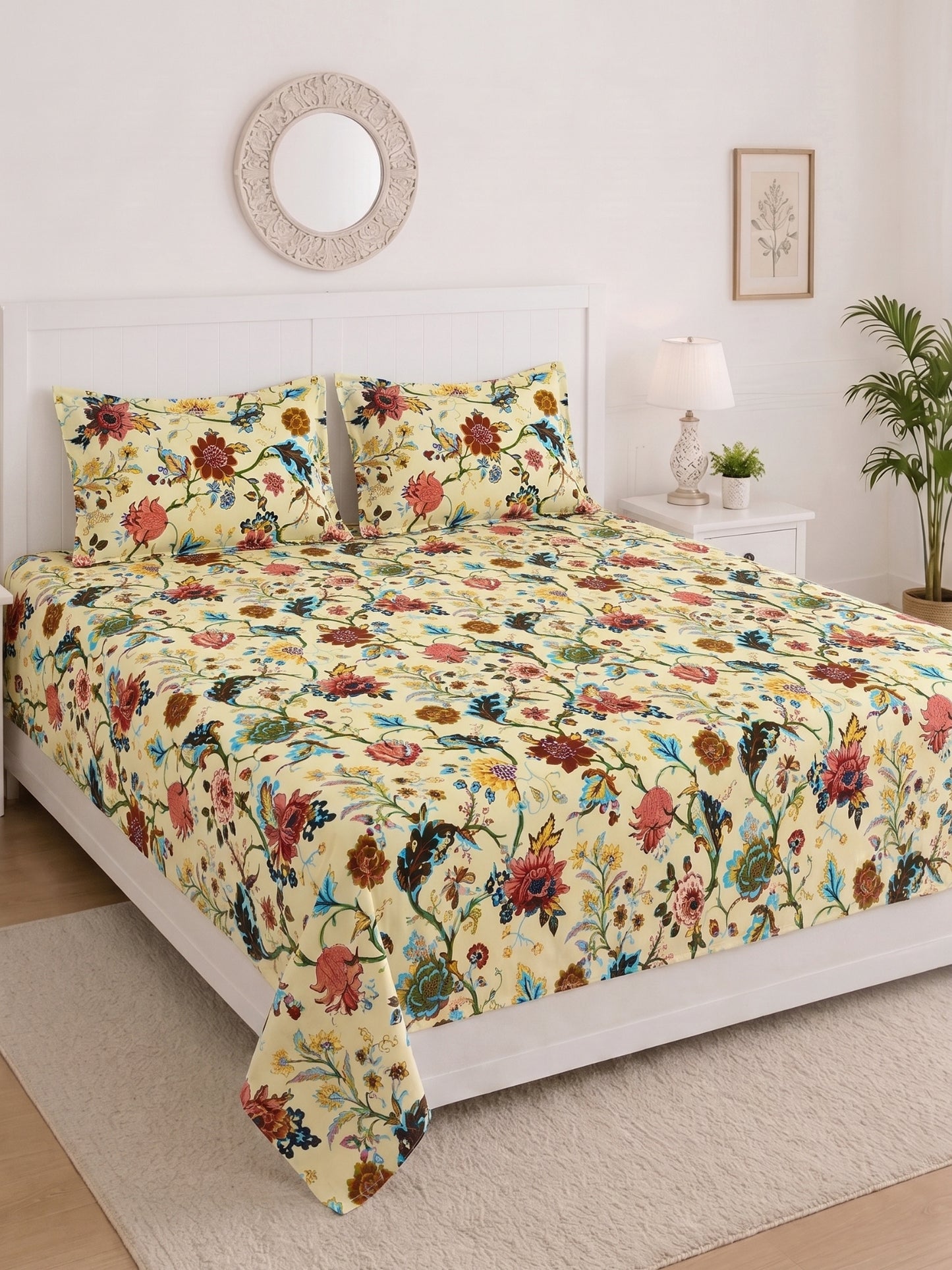 144 TC Pure Cotton King Size Bedsheet 108 x 108 Inch with 2 Pillow Covers
