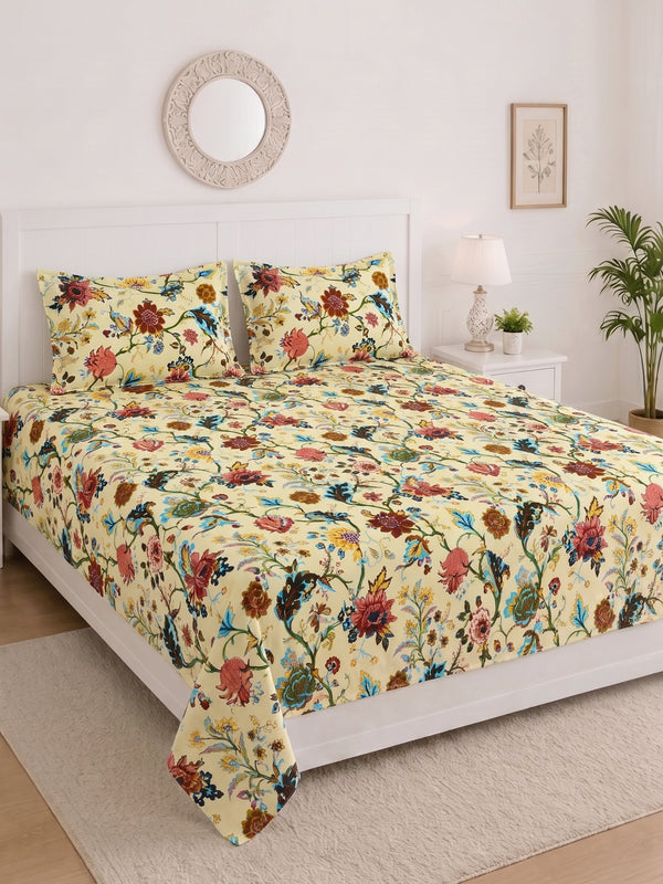 144 TC Pure Cotton King Size Bedsheet 108 x 108 Inch with 2 Pillow Covers