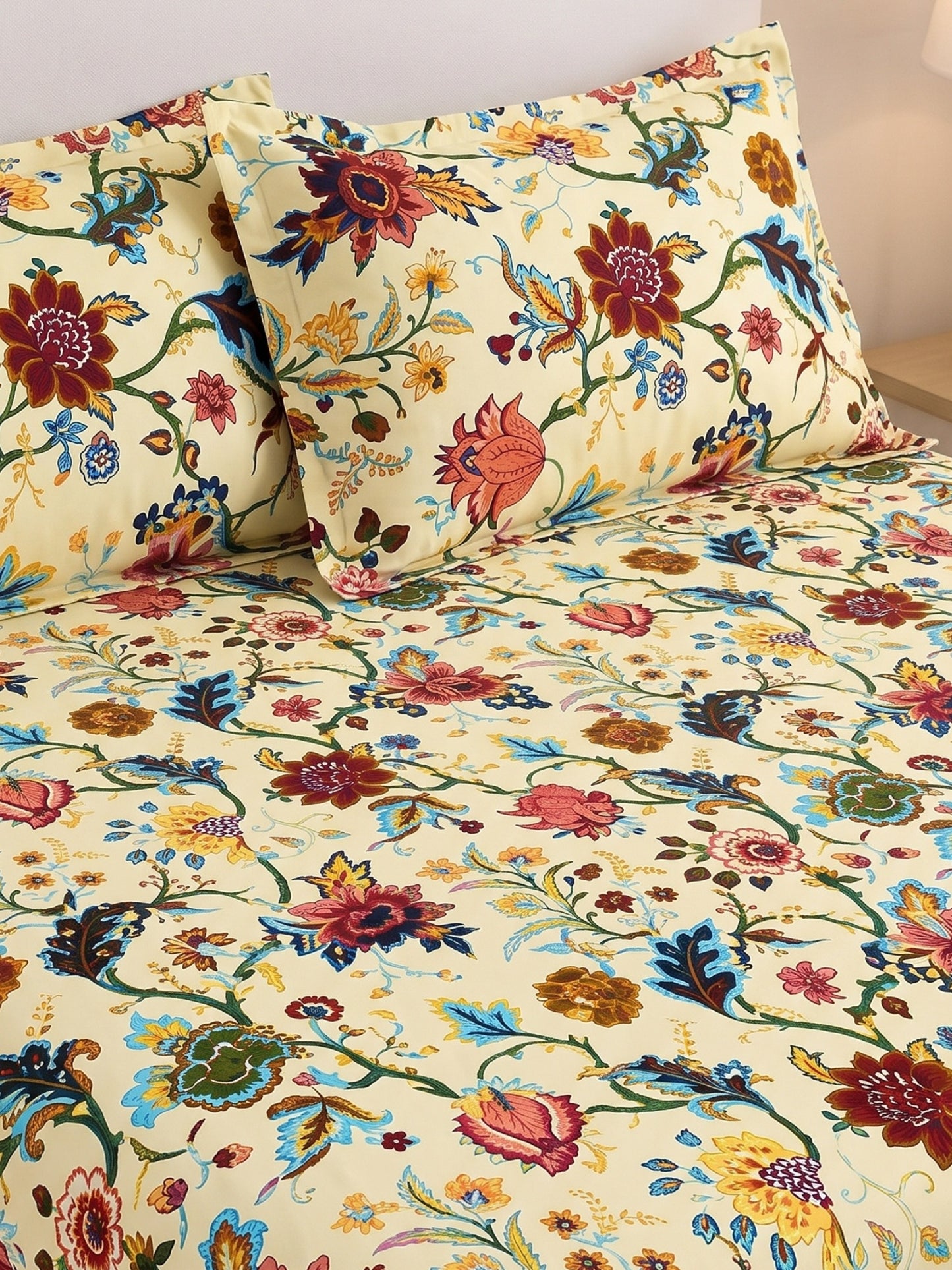 144 TC Pure Cotton King Size Bedsheet 108 x 108 Inch with 2 Pillow Covers