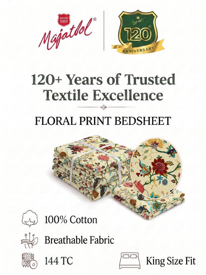 144 TC Pure Cotton King Size Bedsheet 108 x 108 Inch with 2 Pillow Covers