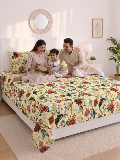 144 TC Pure Cotton King Size Bedsheet 108 x 108 Inch with 2 Pillow Covers
