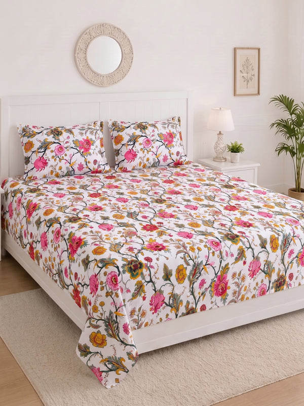 144 TC Pure Cotton King Size Bedsheet 108 x 108 Inch with 2 Pillow Covers