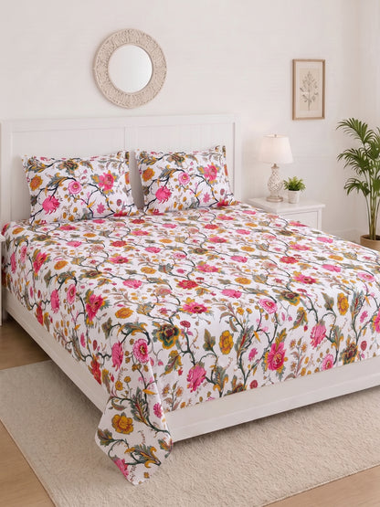 144 TC Pure Cotton King Size Bedsheet 108 x 108 Inch with 2 Pillow Covers