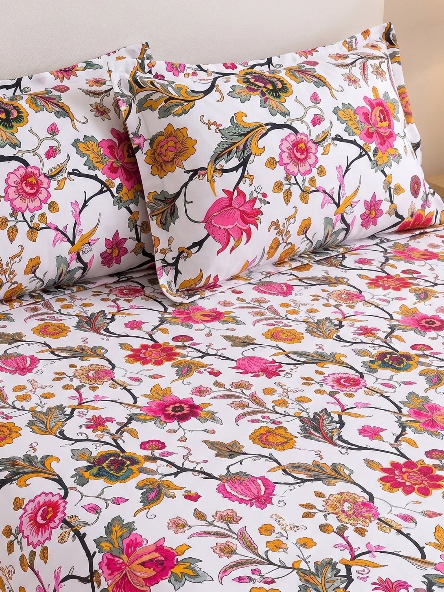 144 TC Pure Cotton King Size Bedsheet 108 x 108 Inch with 2 Pillow Covers