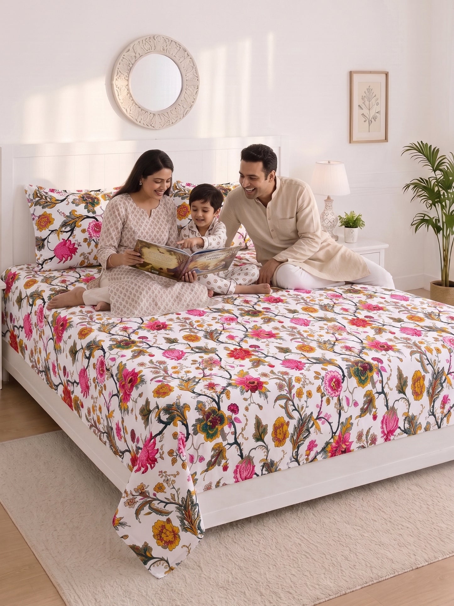 144 TC Pure Cotton King Size Bedsheet 108 x 108 Inch with 2 Pillow Covers