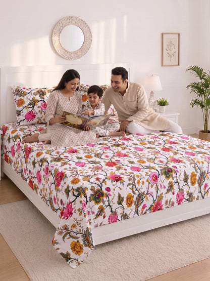 144 TC Pure Cotton King Size Bedsheet 108 x 108 Inch with 2 Pillow Covers