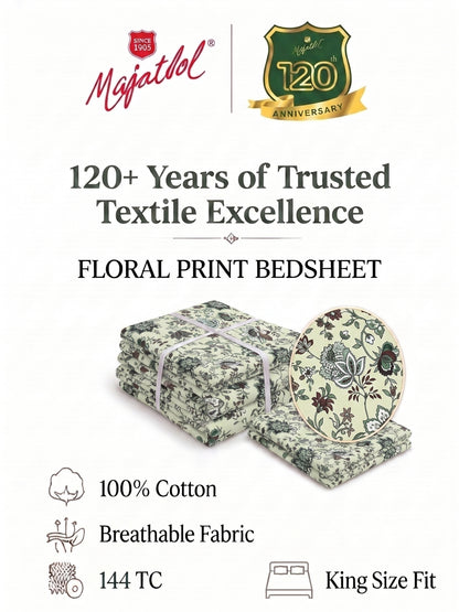 144 TC Pure Cotton King Size Bedsheet 108 x 108 Inch with 2 Pillow Covers