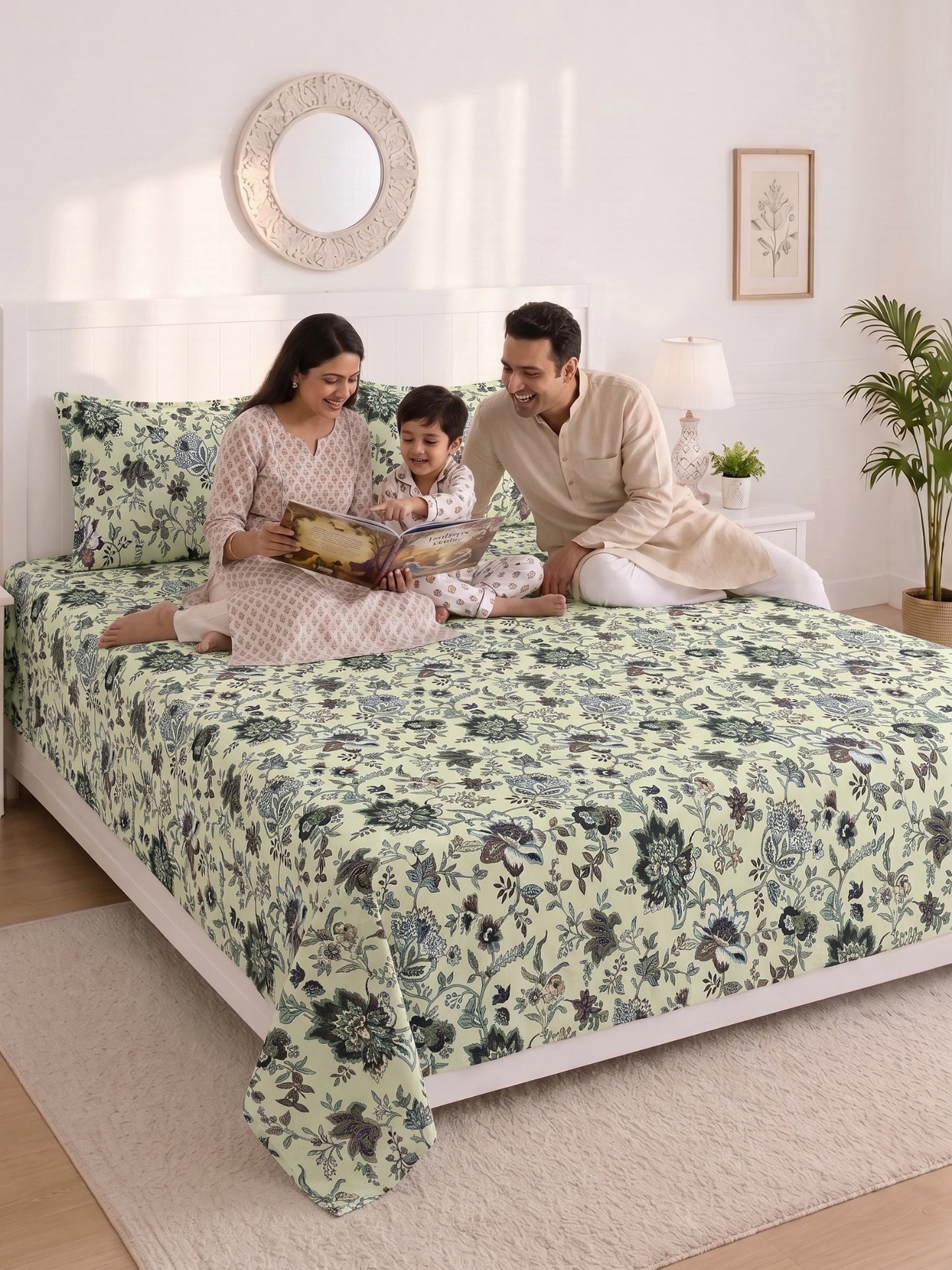 144 TC Pure Cotton King Size Bedsheet 108 x 108 Inch with 2 Pillow Covers