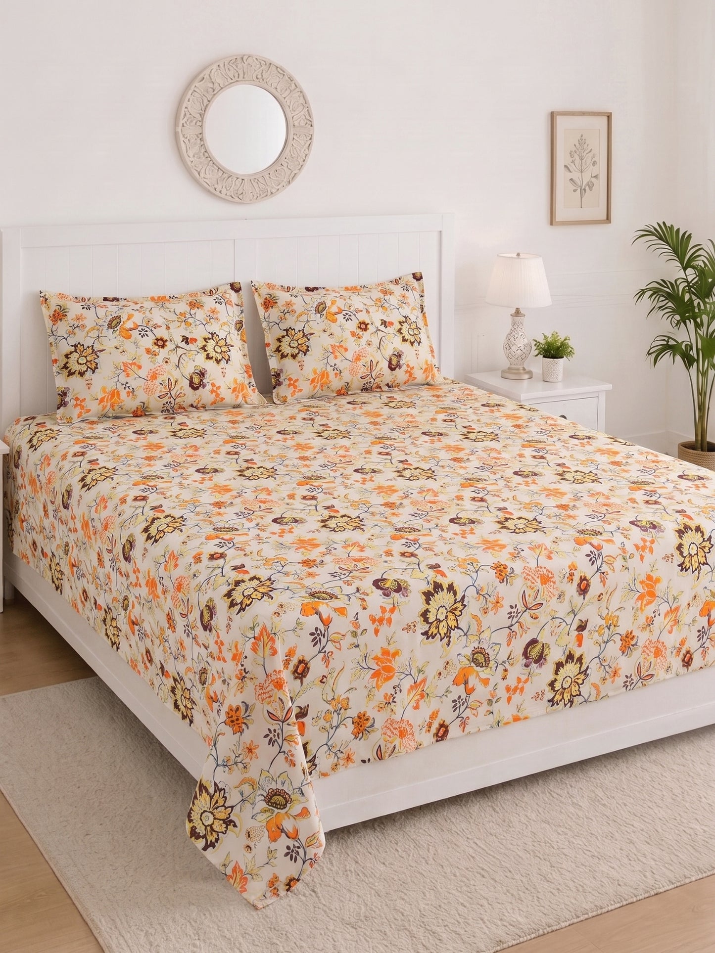 144 TC Pure Cotton King Size Bedsheet 108 x 108 Inch with 2 Pillow Covers