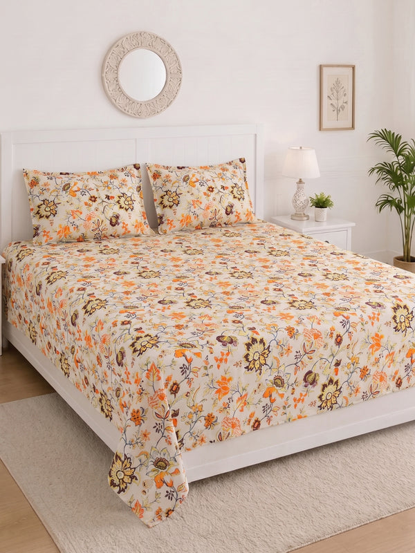 144 TC Pure Cotton King Size Bedsheet 108 x 108 Inch with 2 Pillow Covers