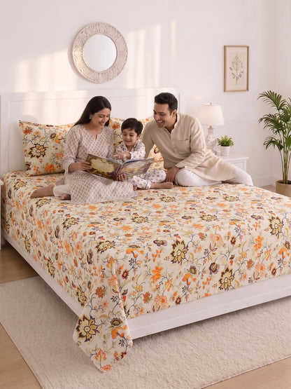 144 TC Pure Cotton King Size Bedsheet 108 x 108 Inch with 2 Pillow Covers
