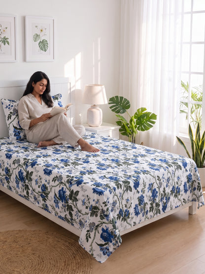 144 TC Pure Cotton Single Bedsheet 90 x 60 Inch with 1 Pillow Cover