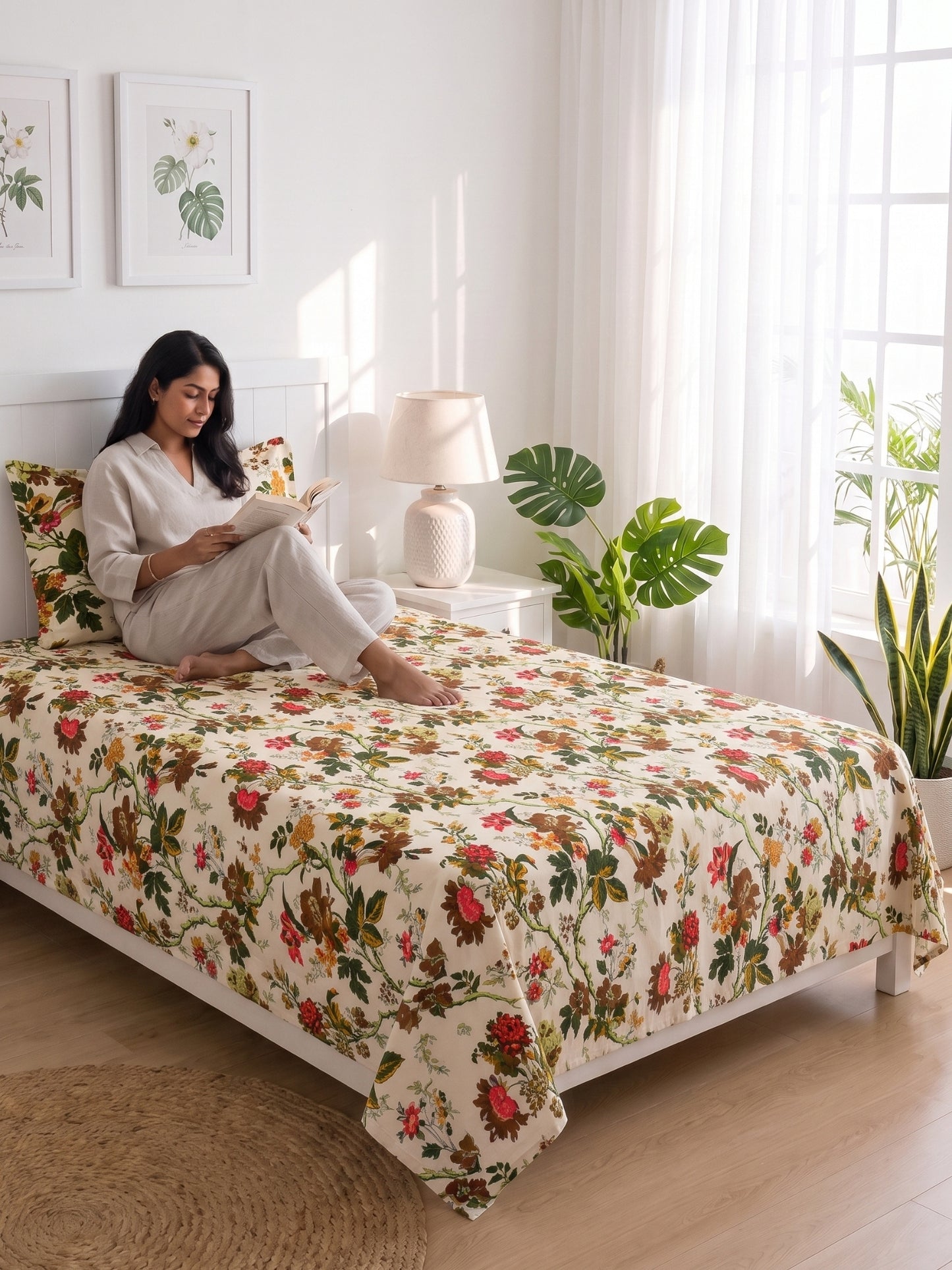 144 TC Pure Cotton Single Bedsheet 90 x 60 Inch with 1 Pillow Cover
