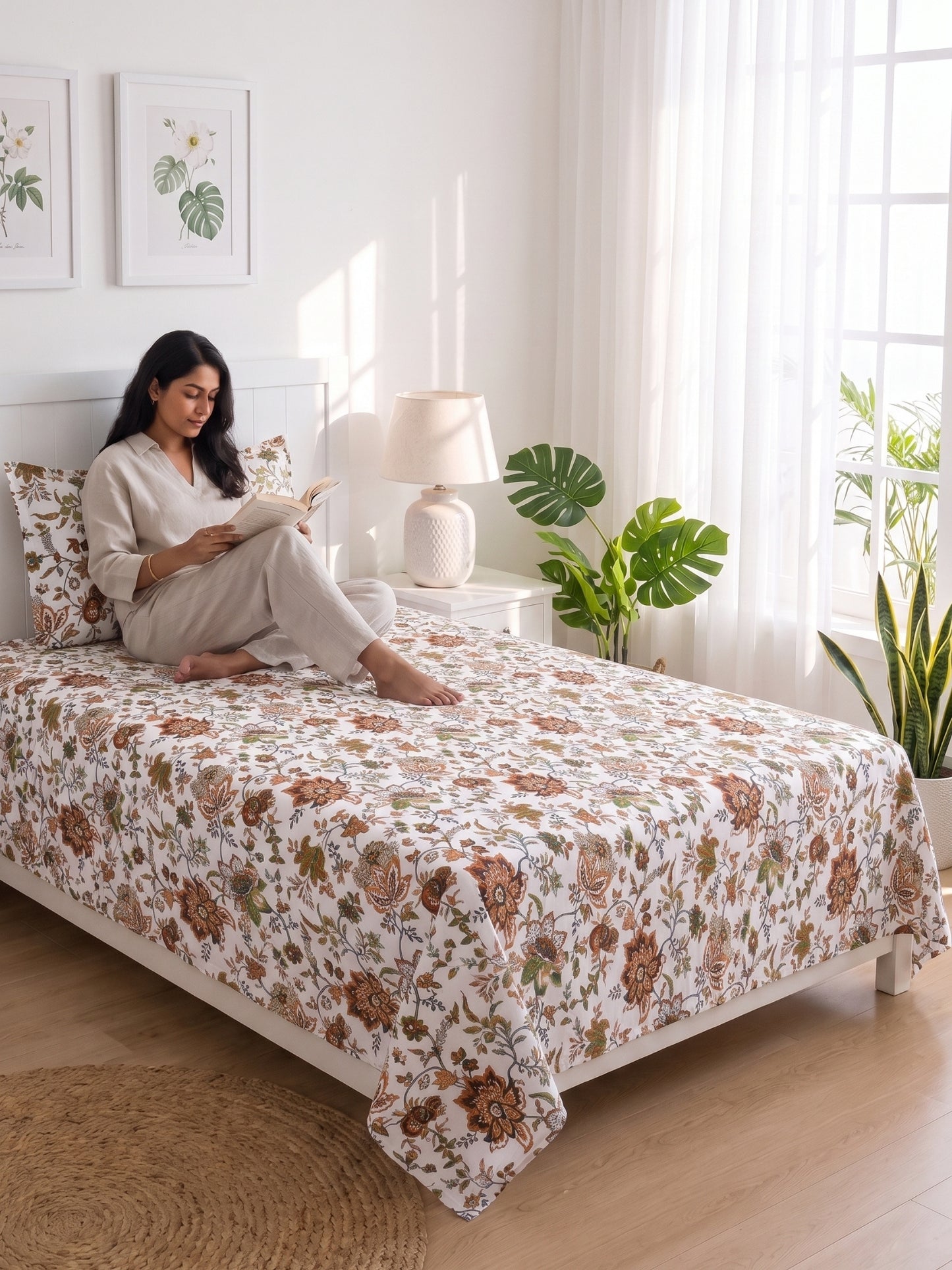 144 TC Pure Cotton Single Bedsheet 90 x 60 Inch with 1 Pillow Cover