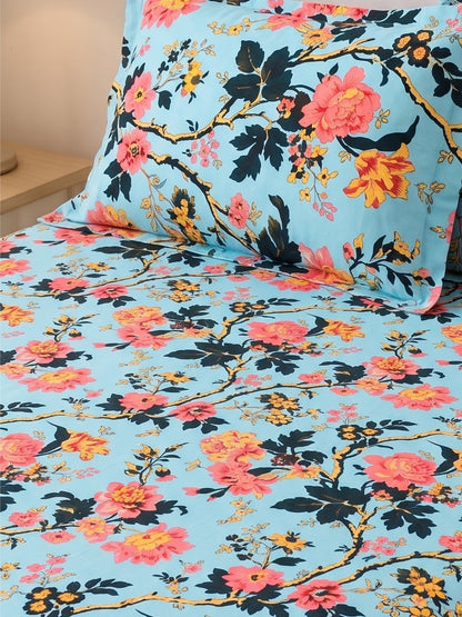 144 TC Pure Cotton Single Bedsheet 90 x 60 Inch with 1 Pillow Cover