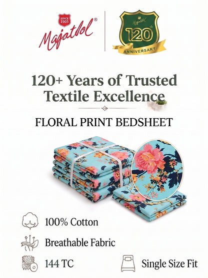 144 TC Pure Cotton Single Bedsheet 90 x 60 Inch with 1 Pillow Cover
