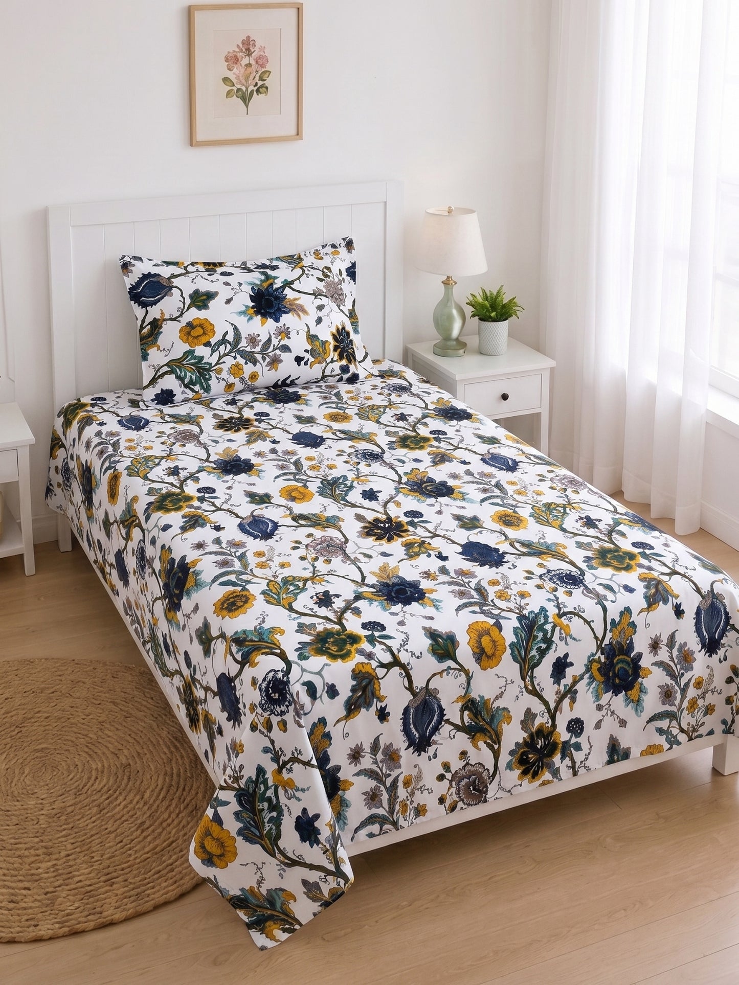 144 TC Pure Cotton Single Bedsheet 90 x 60 Inch with 1 Pillow Cover