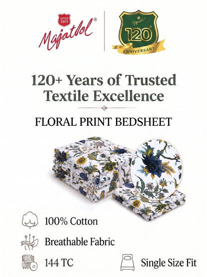 144 TC Pure Cotton Single Bedsheet 90 x 60 Inch with 1 Pillow Cover