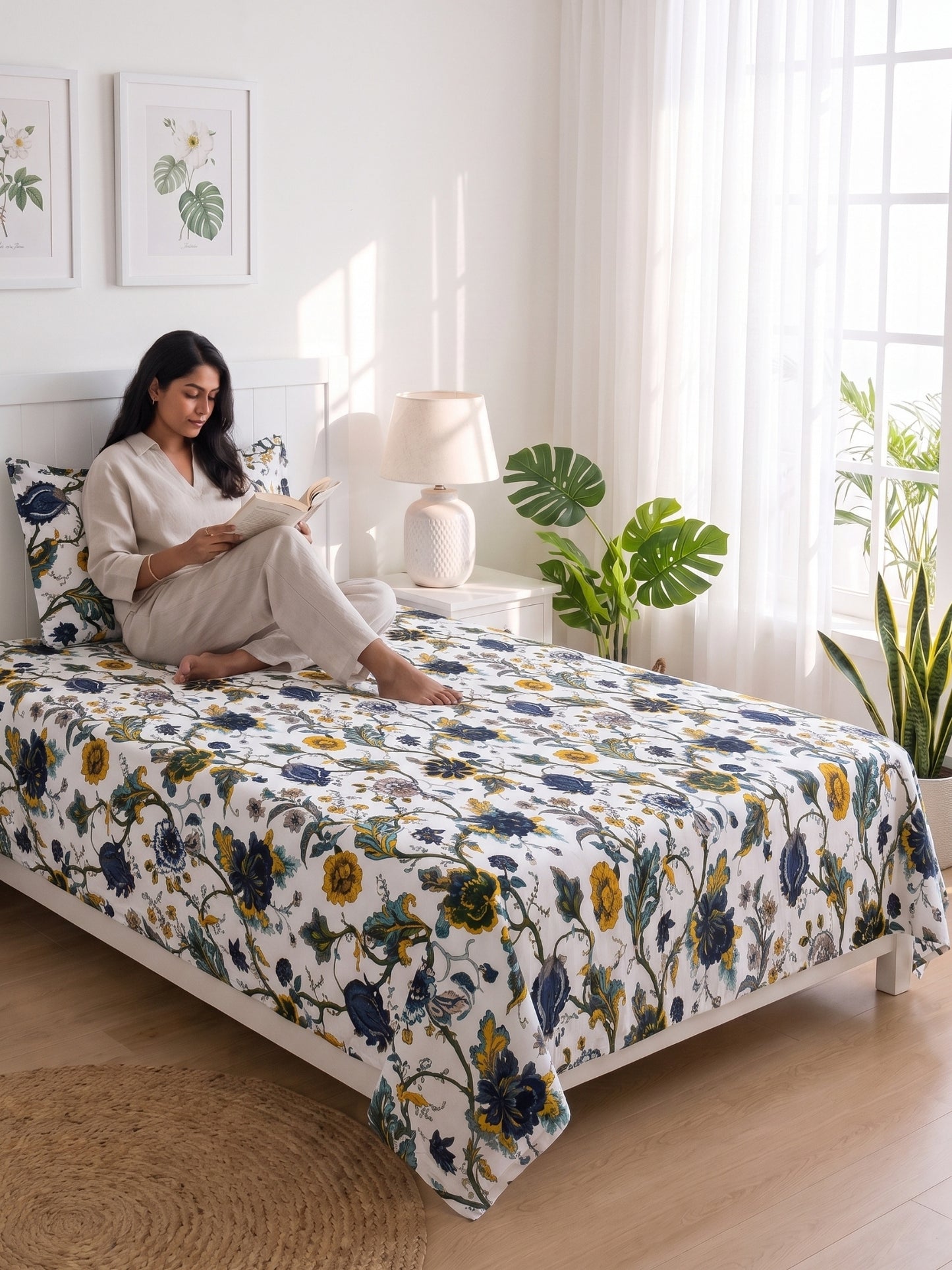 144 TC Pure Cotton Single Bedsheet 90 x 60 Inch with 1 Pillow Cover