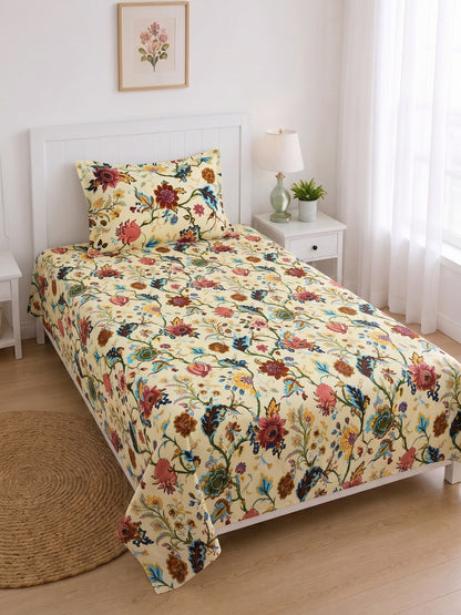 144 TC Pure Cotton Single Bedsheet 90 x 60 Inch with 1 Pillow Cover
