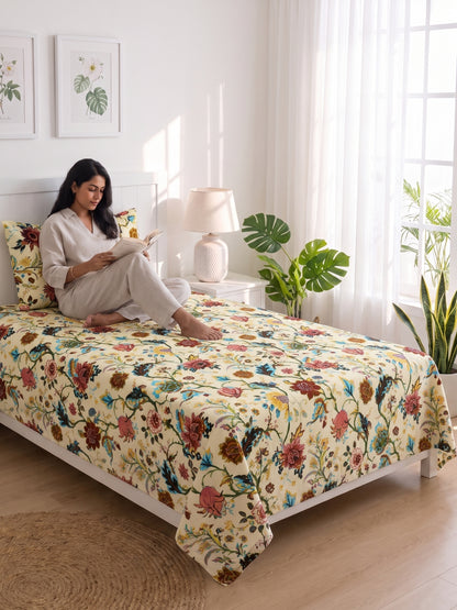 144 TC Pure Cotton Single Bedsheet 90 x 60 Inch with 1 Pillow Cover