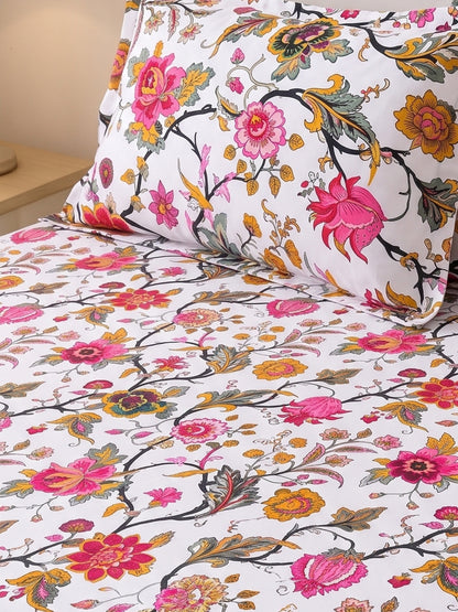 144 TC Pure Cotton Single Bedsheet 90 x 60 Inch with 1 Pillow Cover