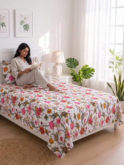 144 TC Pure Cotton Single Bedsheet 90 x 60 Inch with 1 Pillow Cover
