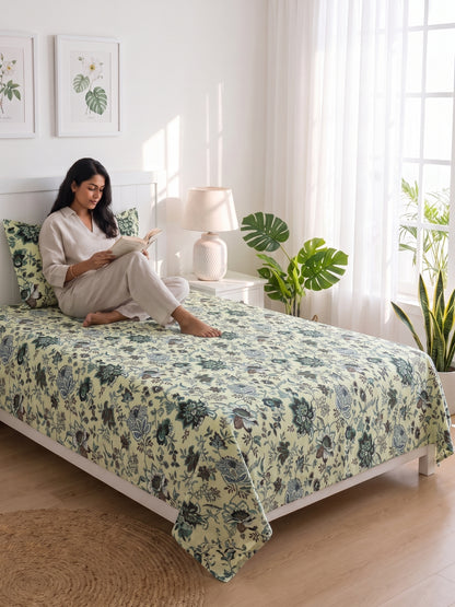 144 TC Pure Cotton Single Bedsheet 90 x 60 Inch with 1 Pillow Cover