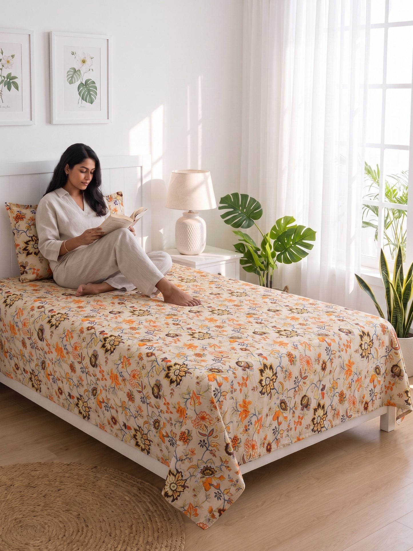 144 TC Pure Cotton Single Bedsheet 90 x 60 Inch with 1 Pillow Cover