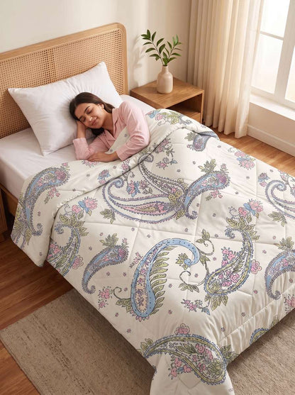 120 GSM Reversible Single Bed Comforter, Lightweight AC Comforter, 154 x 228 cm | Off-White