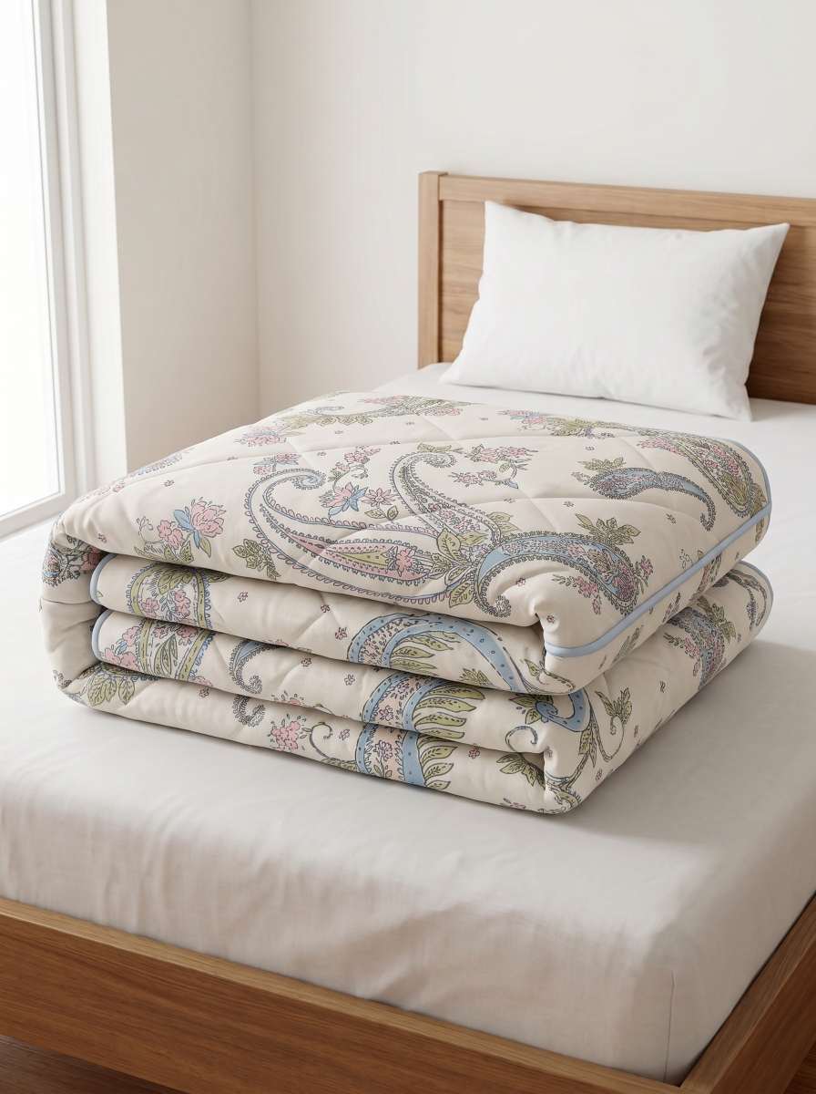 120 GSM Reversible Single Bed Comforter, Lightweight AC Comforter, 154 x 228 cm | Off-White