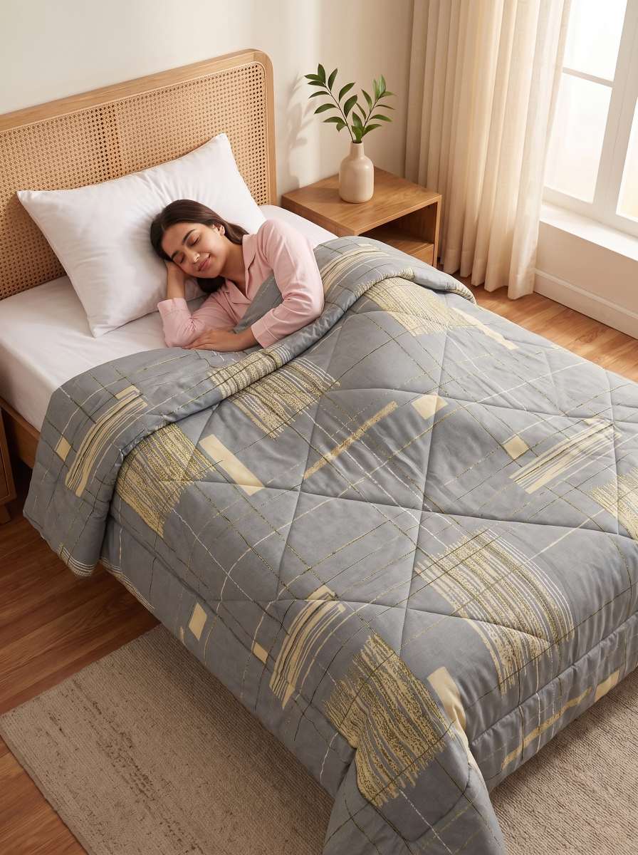 120 GSM Reversible Single Bed Comforter, Lightweight AC Comforter, 154 x 228 cm | Medium Grey