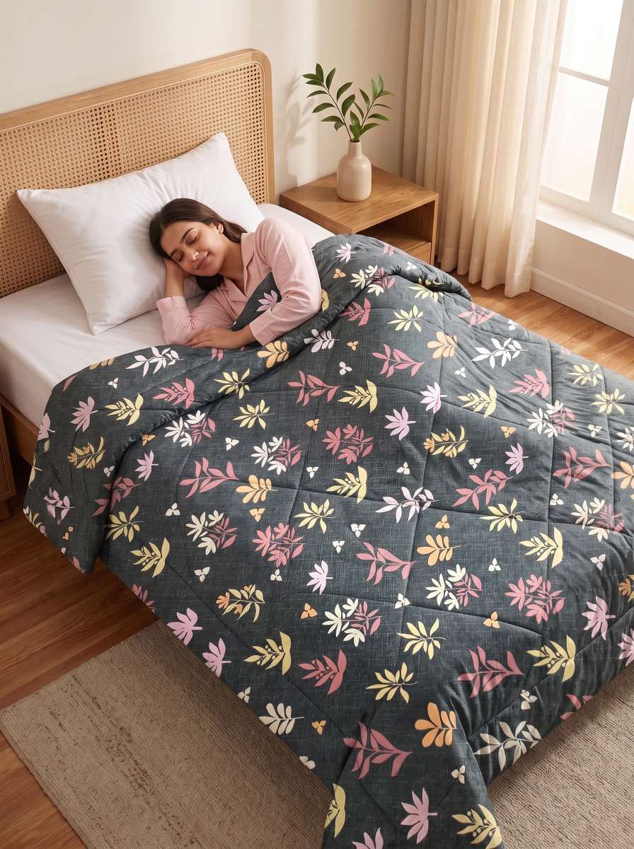 120 GSM Reversible Single Bed Comforter, Lightweight AC Comforter, 154 x 228 cm | Charcoal Grey