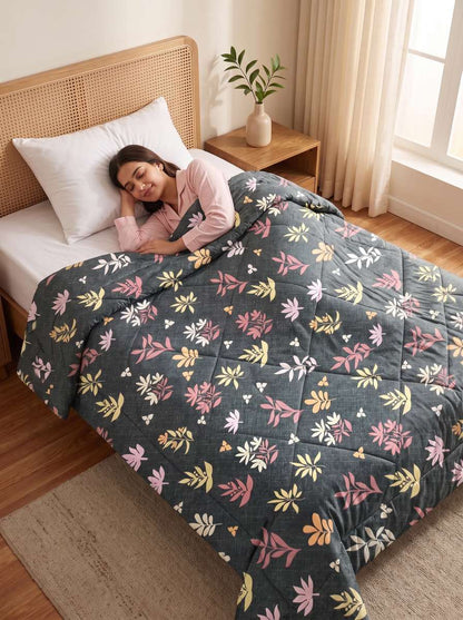120 GSM Reversible Single Bed Comforter, Lightweight AC Comforter, 154 x 228 cm | Charcoal Grey