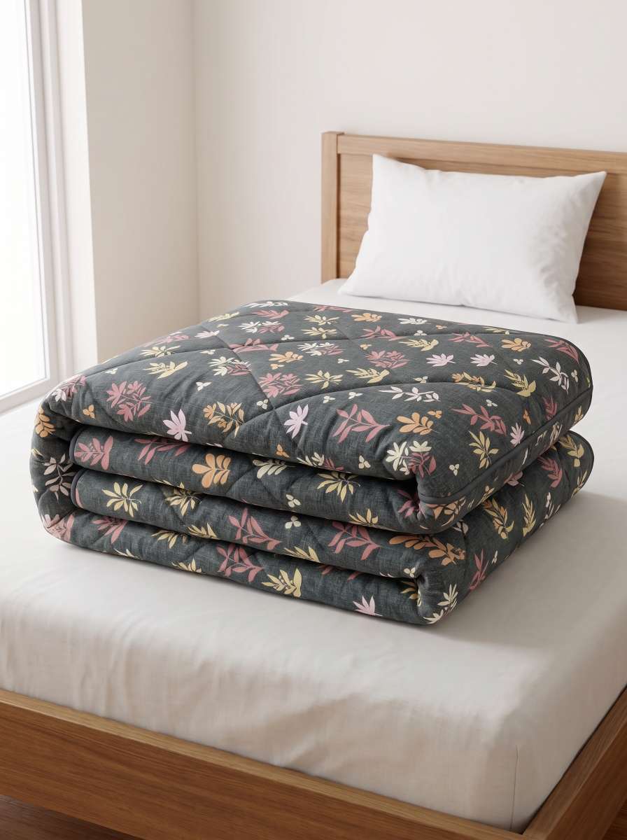 120 GSM Reversible Single Bed Comforter, Lightweight AC Comforter, 154 x 228 cm | Charcoal Grey