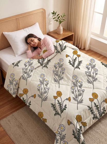120 GSM Reversible Single Bed Comforter, Lightweight AC Comforter, 154 x 228 cm | Ivory