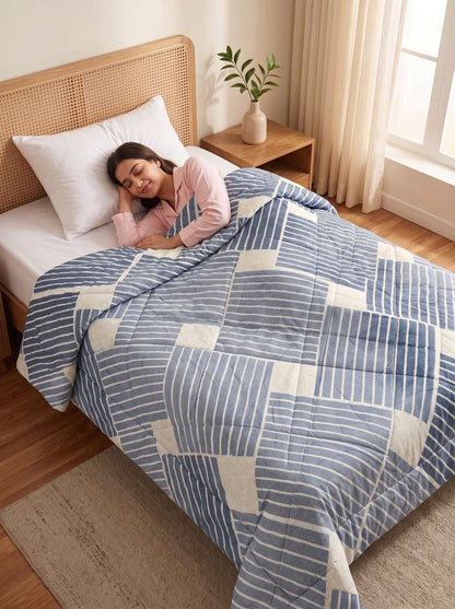 120 GSM Reversible Single Bed Comforter, Lightweight AC Comforter, 154 x 228 cm | Denim Blue