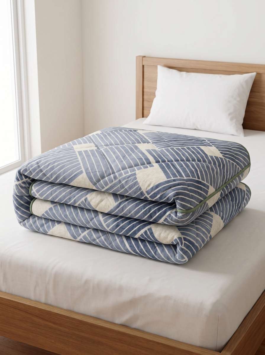 120 GSM Reversible Single Bed Comforter, Lightweight AC Comforter, 154 x 228 cm | Denim Blue