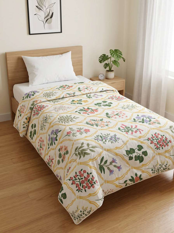 120 GSM Reversible Single Bed Comforter, Lightweight AC Comforter, 154 x 228 cm | Multicolor Cream