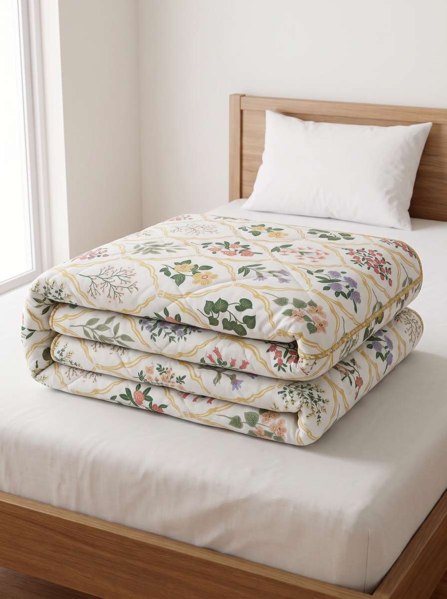 120 GSM Reversible Single Bed Comforter, Lightweight AC Comforter, 154 x 228 cm | Multicolor Cream