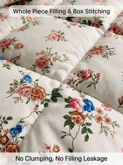 120 GSM Reversible Single Bed Comforter, Lightweight AC Comforter, 154 x 228 cm | Floral Cream