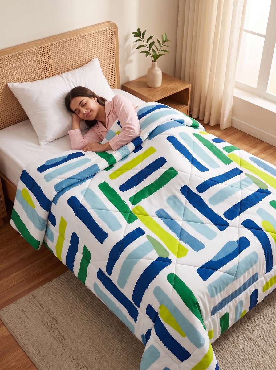 120 GSM Reversible Single Bed Comforter, Lightweight AC Comforter, 154 x 228 cm | Blue Lime