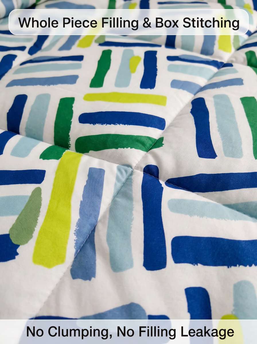 120 GSM Reversible Single Bed Comforter, Lightweight AC Comforter, 154 x 228 cm | Blue Lime