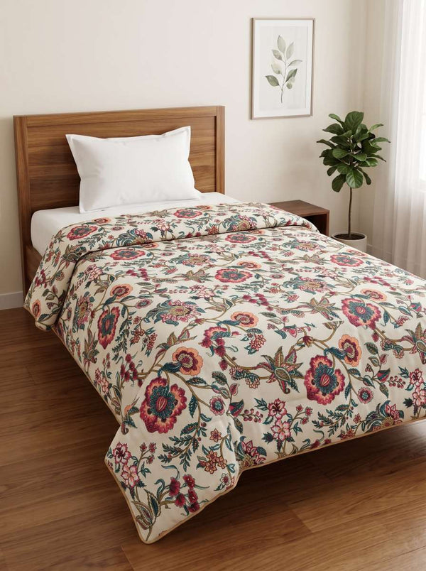 120 GSM Reversible Single Bed Comforter, Lightweight AC Comforter, 154 x 228 cm | Chintz Beige