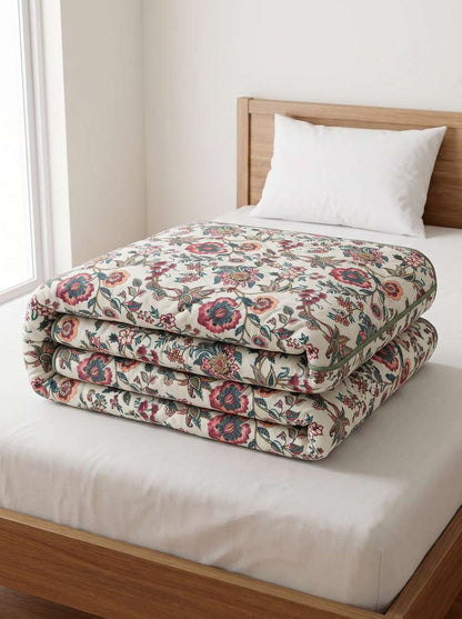 120 GSM Reversible Single Bed Comforter, Lightweight AC Comforter, 154 x 228 cm | Chintz Beige