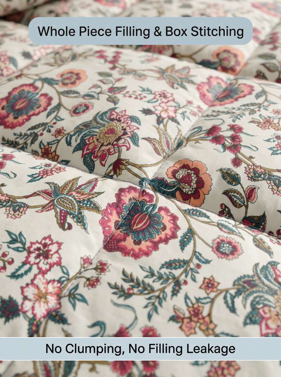 120 GSM Reversible Single Bed Comforter, Lightweight AC Comforter, 154 x 228 cm | Chintz Beige