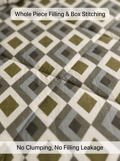 120 GSM Reversible Single Bed Comforter, Lightweight AC Comforter, 154 x 228 cm | Olive Geometric